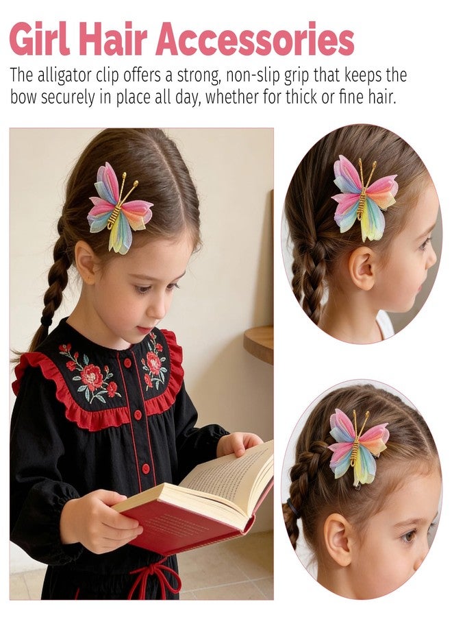 Aeaocvo 2 Pcs Tulle Mesh Hair Bow Pins, Colorful Butterfly Hair Accessories, Birthday Dress Outfit Decor Accessories Gift for Teens Toddler Girls Children Kids Women - Image 5